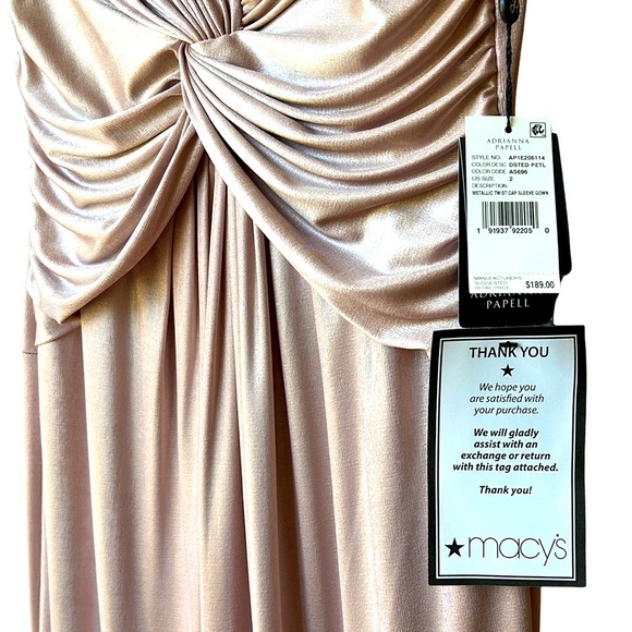 Adrianna Papell Metallic Twist Cap Sleeve Gown, Evening dress champagne pink - Picture 7 of 16